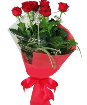 5 adet kırmızı gülden buket  Kıbrıs yurtiçi ve yurtdışı çiçek siparişi 