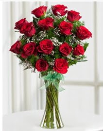 Cam vazo içerisinde 11 kırmızı gül vazosu  Kıbrıs çiçek online çiçek siparişi 