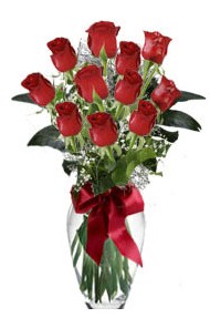 11 adet kirmizi gül vazo mika vazo içinde  Kıbrıs hediye sevgilime hediye çiçek 