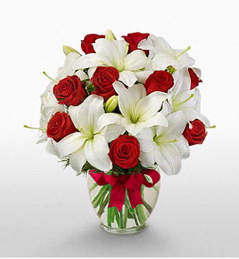  Kıbrıs çiçek siparişi sitesi  1 dal kazablanka 11 adet kırmızı gül vazosu
